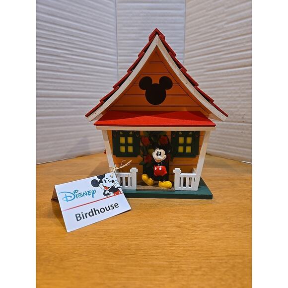 Disney Mickey Mouse Wood Cottage Birdhouse NWT Indoor/Outdoor Nature - Picture 1 of 11